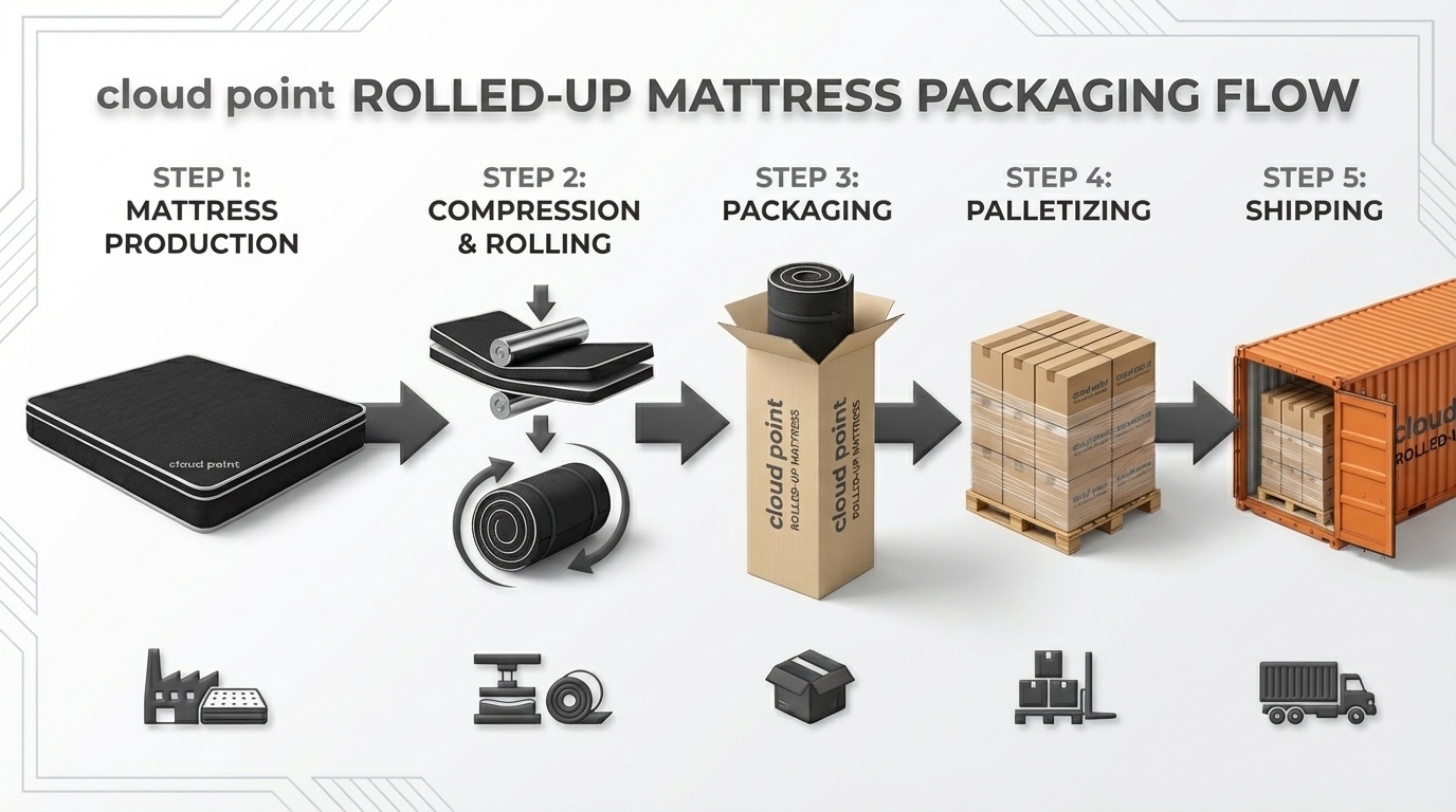 Rolled up memory foam mattress