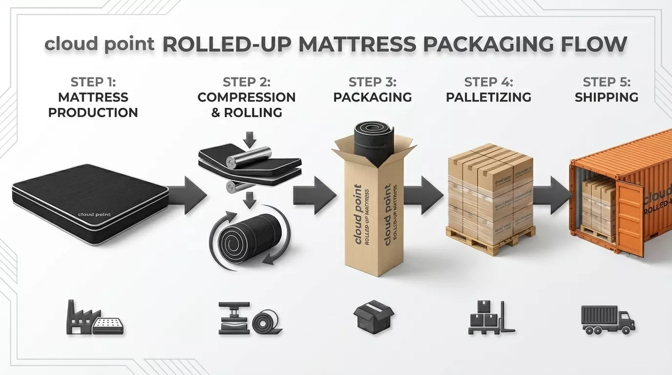 Rolled up memory foam mattress