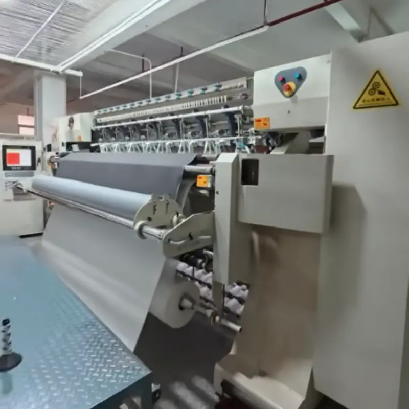 Multi-needle quilting machine in action