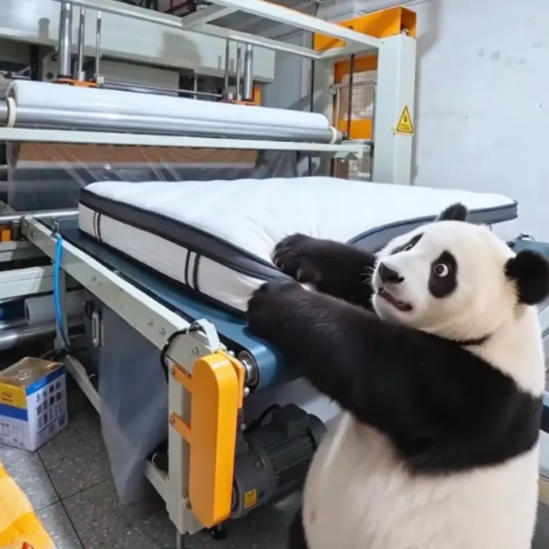 Vacuum compressed mattress packaging in production